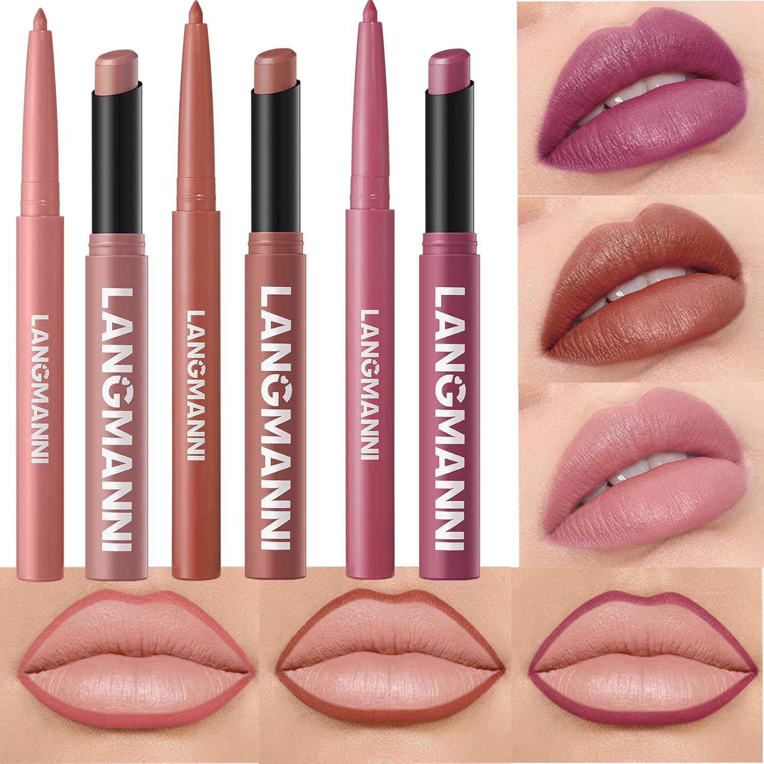 Jolilab 6Pcs Lip Set: 3 Colors Lip Liner+3 Colors Lipstick, Matte/Creamy,Smooth Creamy Texture,Long-Lasting,Bold/Nude Shades for Daily/Party, Vegan, Gift for Makeup Lovers.(#01+06+09)-Velvo Beauty
