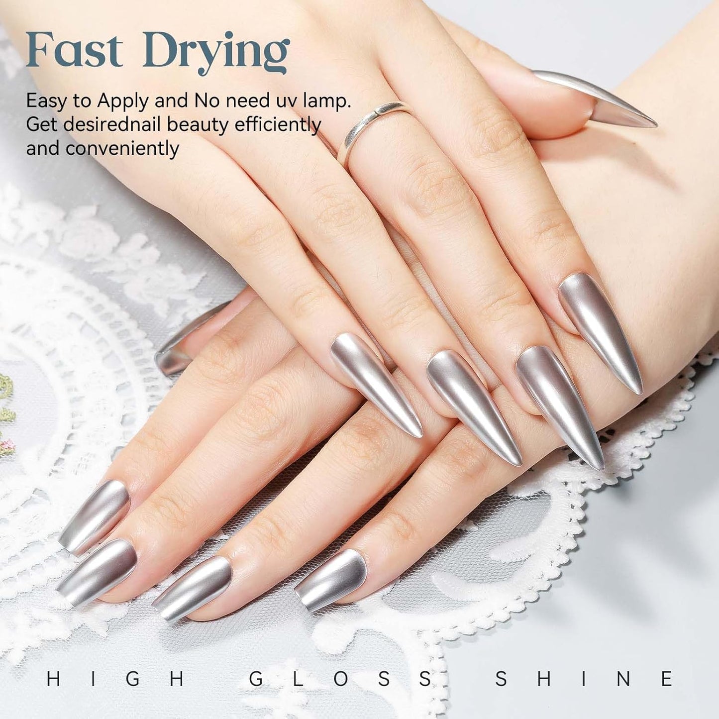 MIZHSE Silver Mirror Nail Polish, Quick Dry Metallic Nail Polish, Air Dry Fast Chrome Nail Lacquer Bright Color Oil-based Nail Art Manicure Home DIY-Velvo Beauty