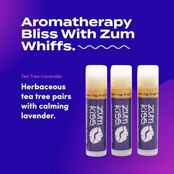 Zum Tea Tree-Lavender Kiss Stick (Pack of 3) with Certified Organic Sunflower Seed Oil, Beeswax, Shea Butter, Pure Essential Oils, Candelila Wax, Vitamin E and Honey, 0.15 oz-Velvo Beauty