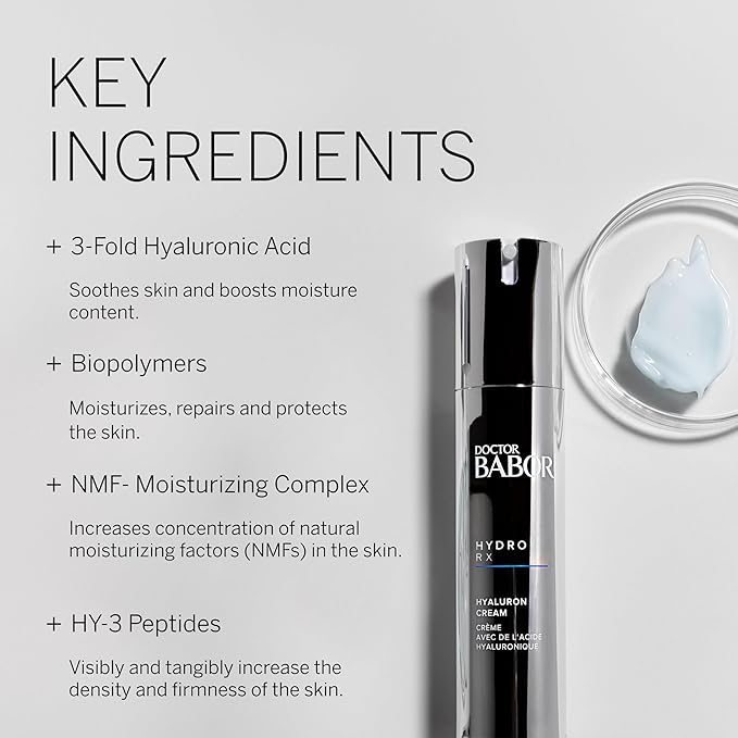 BABOR DOCTOR HydroRX Hyaluron Cream, Travel Lightweight Hyaluronic Acid Face Moisturizer for Dry Skin, Prevents Moisture Loss and Reduces Dryness Lines, Fragrance Free, 0.5 oz-Velvo Beauty