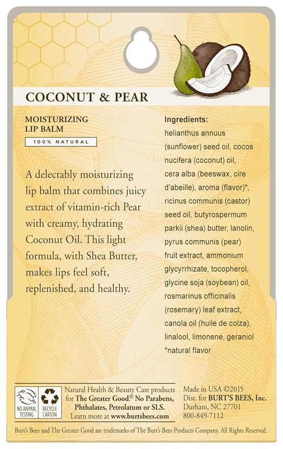 Burt's Bees Lip Balm Mothers Day Gifts for Mom - Coconut and Pear, Lip Moisturizer With Responsibly Sourced Beeswax, Tint-Free, Natural Origin Conditioning Lip Treatment, 2 Tubes, 0.15 oz.-Velvo Beauty