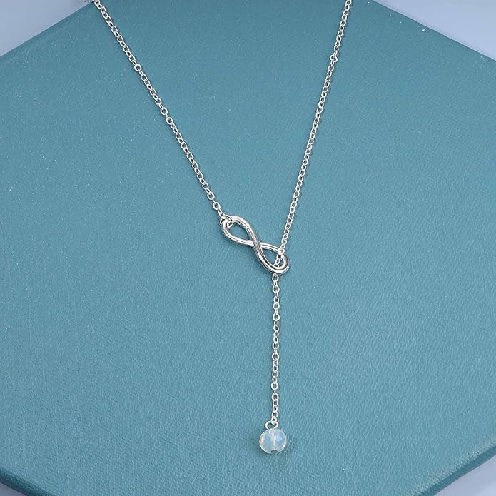 Boho Crystal Infinity Necklace Gold Y Necklace Minimalist Crystal Y Lariat Necklace Chain Jewelry for Women and Girls-Velvo Beauty