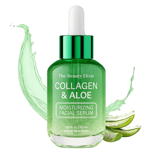 Aloe & Collagen Serum For Face - Dermatologist Tested, Anti-Aging, Ultra Hydrating Aloe Vera Gel For Face - Natural Ingredients, Clean Beauty, Cruelty-Free Korean Skin Care - 1.69 oz-Velvo Beauty
