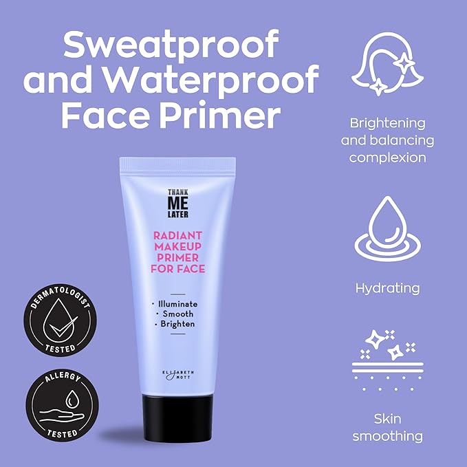 Elizabeth Mott Thank Me Later Radiant Face Primer - Illuminating & Hydrating Makeup Base with Niacinamide for Dewy Skin - Long-Lasting, Oil-Free Formula, Lightweight & Cruelty-Free, 30g-Velvo Beauty