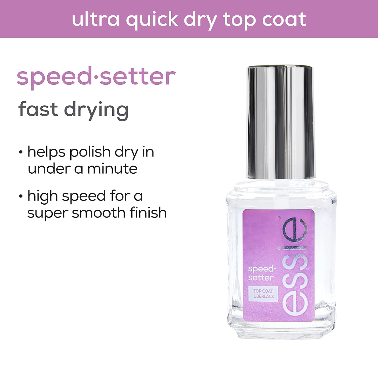 essie Nail Care, 8-Free Vegan, Speed Setter Top Coat, quick-dry nail polish, 0.46 fl oz-Velvo Beauty