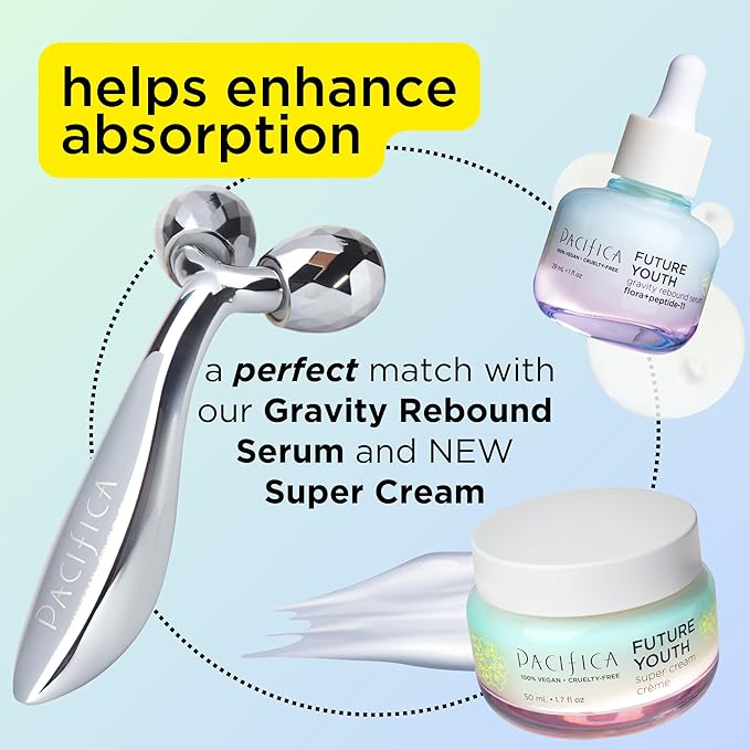 Pacifica Future Youth Stainless Steel Face Roller – Cooling Dual Gua Sha Facial Massager for Sculpting, Contouring & De-Puffing – Anti-Aging Skin Care Tool for Wrinkles & Fine Lines Lymphatic Drainage-Velvo Beauty