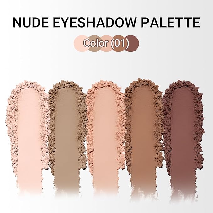 Erinde 5 Colors Matte Eyeshadow Palette Makeup, Natural Classic Nude Neutral Nude Brown Eye Shadow, Long Wearing Waterproof Everyday Eye Makeup for Brown Eyes, Off White Beige, Light to Dark Brown, 01-Velvo Beauty