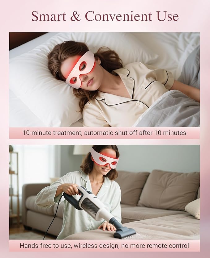 Red Light Therapy for Eyes, Wireless Under-Eye Red Light Therapy Mask with Timing Function, 3 Modes with Near-Infrared, Rechargeable Mask for Home Skincare-Velvo Beauty