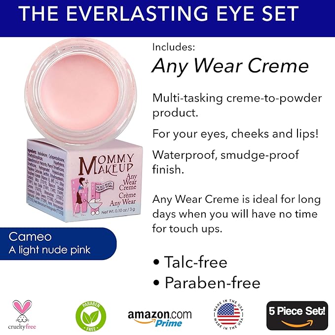 The Everlasting Eye 5 Piece Waterproof Makeup Set. Gel Eyeliner, Creme Eyeshadow, 2 brushes and Mesh Bag. Paraben-free, Talc-free, Cruelty-free. Cameo/Chocolate Kiss 2302-Velvo Beauty