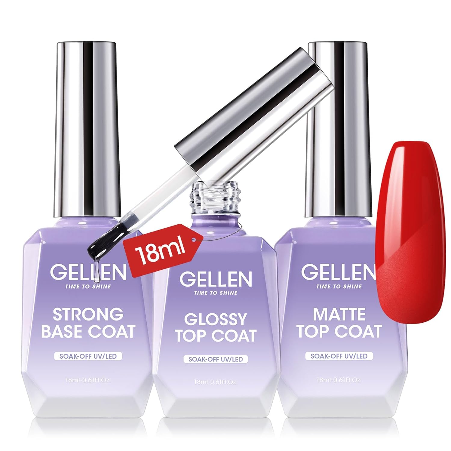 Gellen Gel Top Coat, 18ml 3pc Gel Base and Top Coat Matte and Glossy Top Coat for Gel Nail Polish,No Wipe Clear Gel Top Coat Gel Base Coat Nail Polish Soak Off UV Lamp Gel Polish Set for Starter-Velvo Beauty