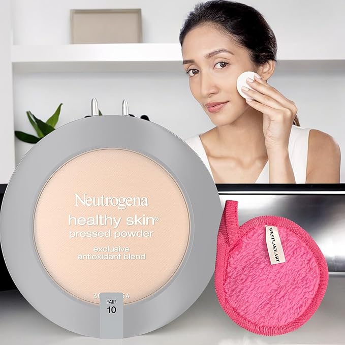 Healthy Skin Pressed Powder Compact | Bundled with Westlake Art Makeup Cleansing Cloth - Fair Shade, Antioxidant & Pro Vitamin B5, Flawless & Natural Finish, Non-Comedogenic [Pack of 2]-Velvo Beauty