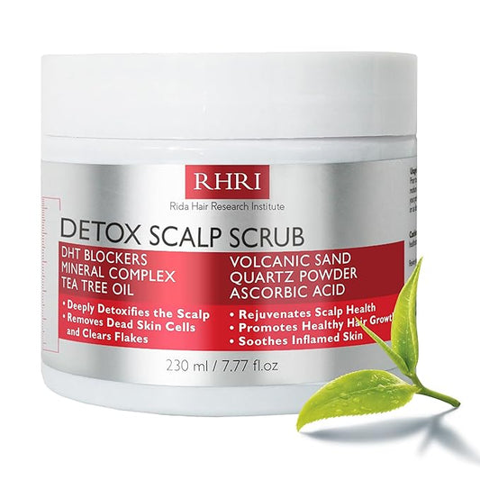 Scalp Scrub with Tea Tree Oil for Hair Growth | DHT Blockers, Volcanic Sand & Mineral Complex | Detoxifies, Exfoliates & Removes Flakes | Clears Build-Up for a Healthy Scalp | 7.77 fl oz-Velvo Beauty