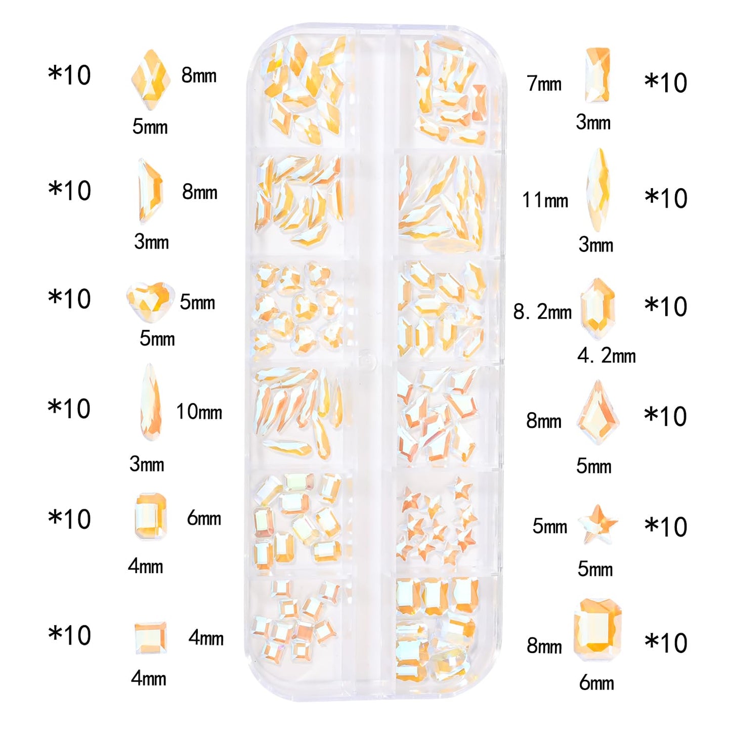 HNUIX Nail Rhinestones - 3D Multi Shape Size Crystal, Crystal Aurora Nail Gems, Flat Back, with Kit, for Nail Art, DIY Decorations-Velvo Beauty