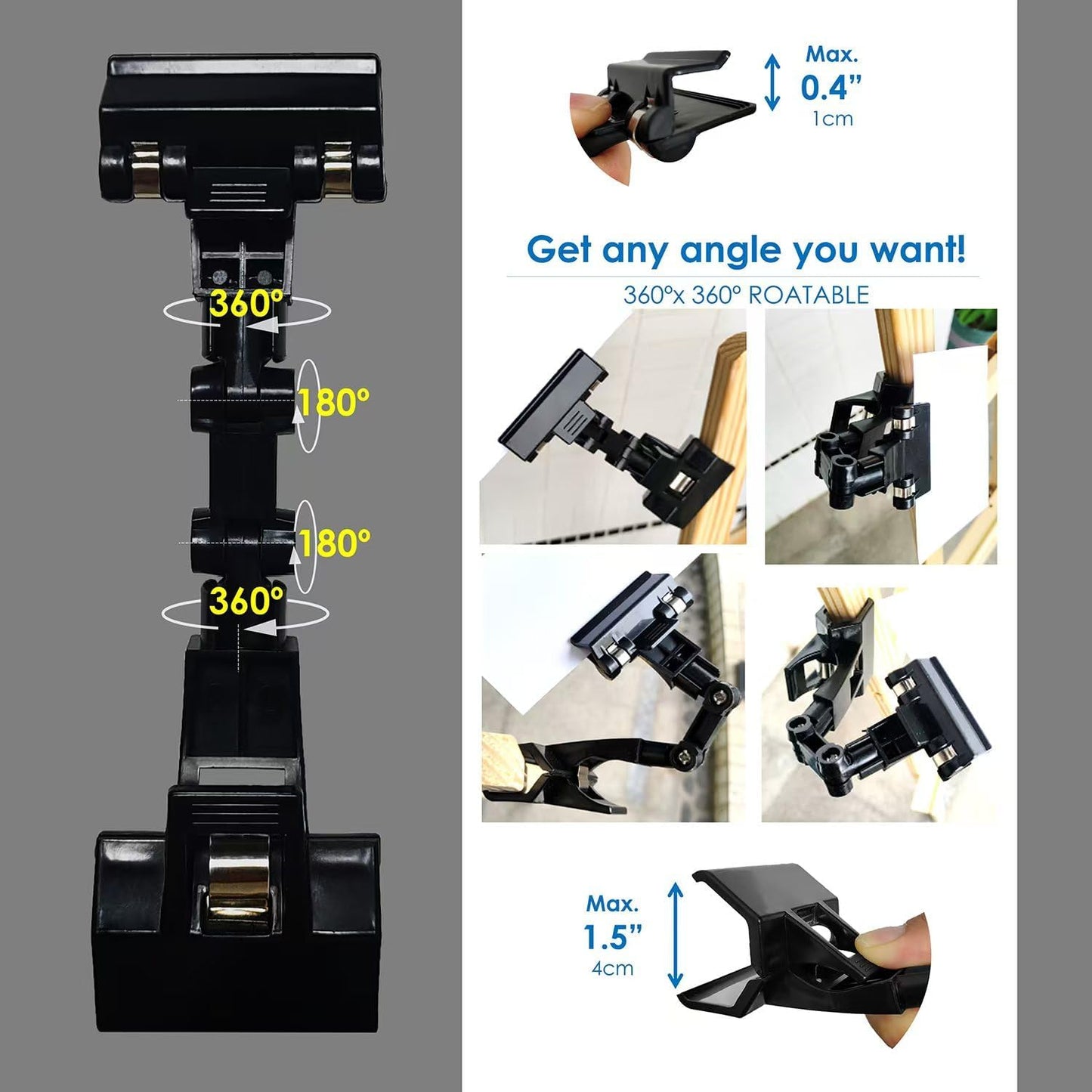 QMARK Easel Brush Clip, Easel Paintbrush Holder with a Rotatable Paper Copy Clip, Drum Stick Holder , Adjustable File Holder-Velvo Beauty