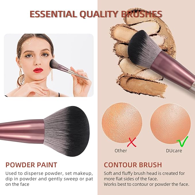 DUcare Makeup Brushes with Bag - 14Pcs Professional Synthetic Make Up Brushes Set for Blush Concealer Foundation Bronzer Powder Eyebrow Eyeshadow Blending Makeup Brush Set Mekaup bag, Rose Golden-Velvo Beauty