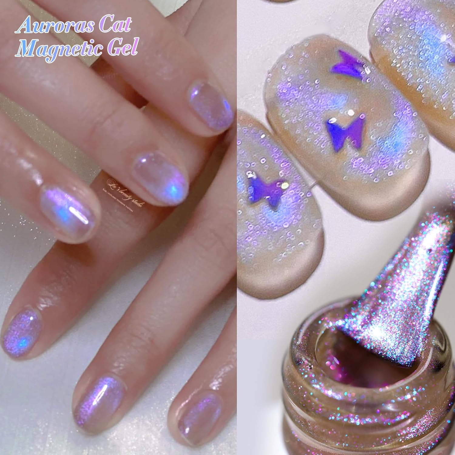 Born Pretty Purple Auroras Cat Magnetic Eye Gel, Fall Winter Mermaid Shiny Effect Soak Off Nail Art Salon Manicure Home Gift 15ml-Velvo Beauty