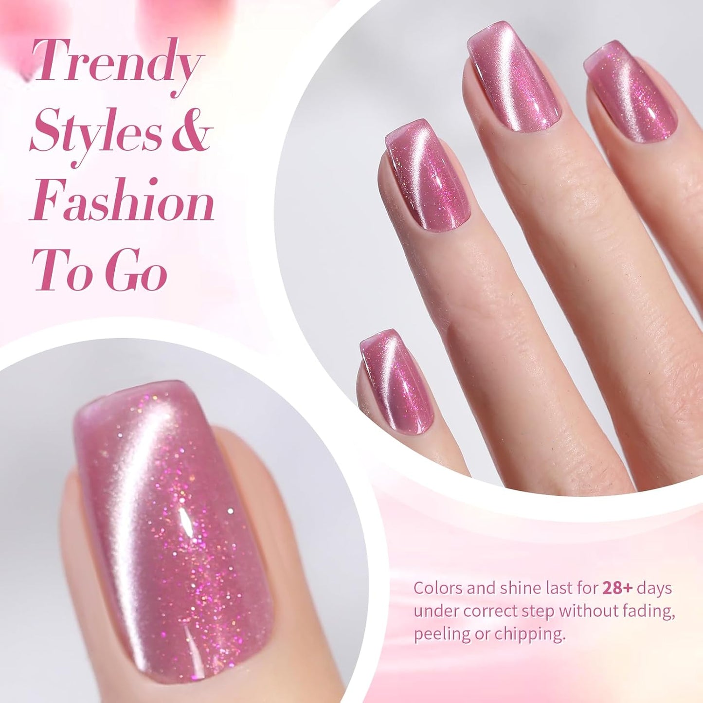 BORN PRETTY Cat Magnetic Eye Gel Nail Polish, Pink Glitter Cat Magnetic Gel Nail Polish, Midnight Rose Magnetic Nail Polish for Nail Art Manicure Salon DIY at Home 15ML-Velvo Beauty