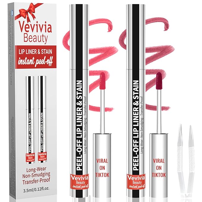 2pcs Lip Stain Peel Off - Lip Liner Stain Long Lasting Waterproof,2-in-1 Lip Liner with Tweezer Nude Matte,Non-Stick Cup,Highly Pigmented，Natural Finish,Stay On All Day,Perfect for Gift (Nude+Mauve)-Velvo Beauty