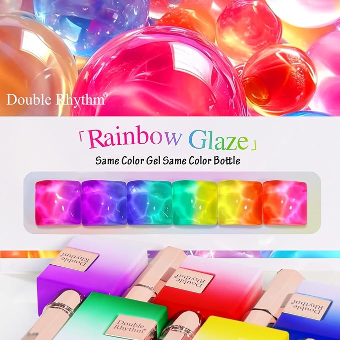 Double Rhythm 6 Pcs 15 ML Gel Polish Set Same Color Same Bottle Soak Off Jelly Neon Gel Polish Kit Nail Art Manicure Salon DIY at Home (Pink Purple Blue Green Yellow Green-T6-50)-Velvo Beauty