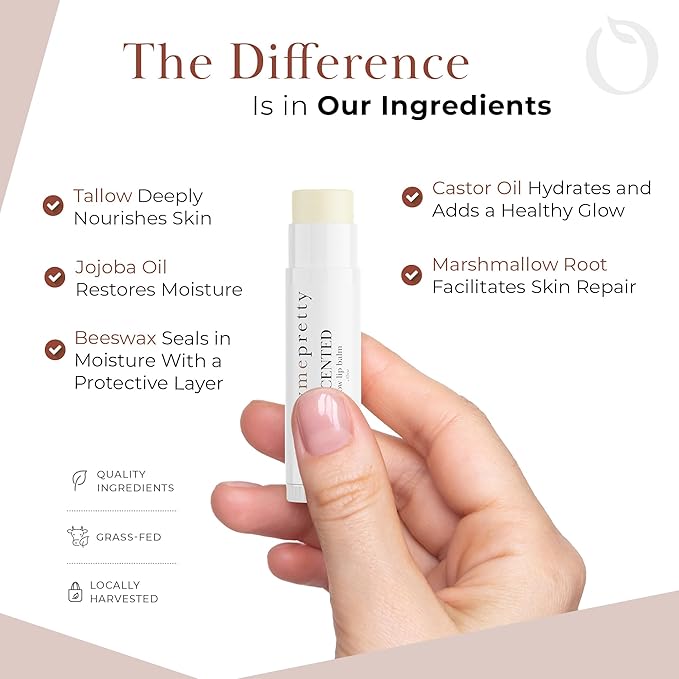 Unscented Lip Balm, Ultra-Soothing, Deeply Hydrating Tallow Lip Balm with Grass Fed Beef Tallow, Beeswax, Jojoba Oil & More, Non Toxic Lip Care, Made in the USA, 0.15 Oz.-Velvo Beauty