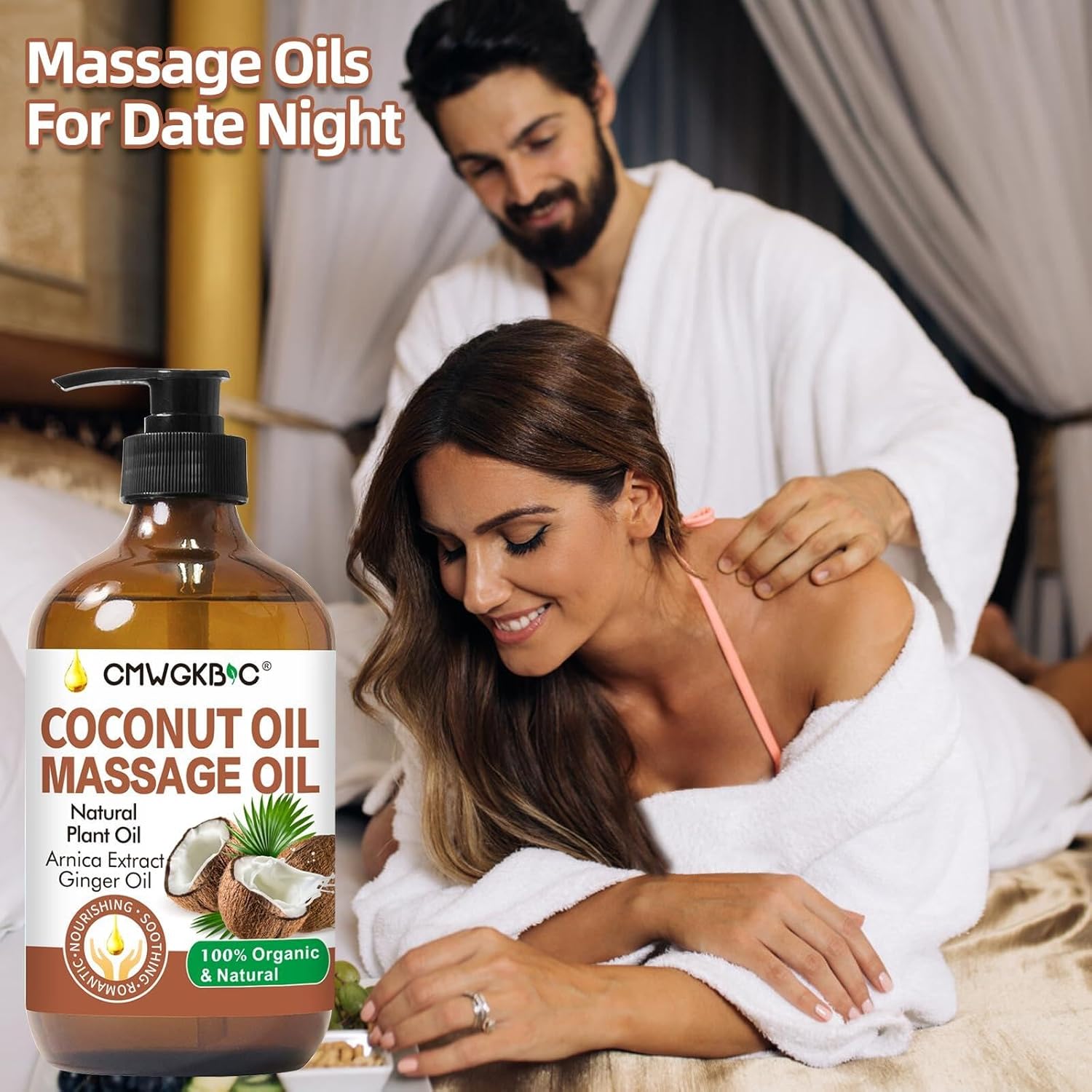 Coconut Oil Massage Oil for Massage Therapy- Relaxing Massage Oil,Carrier Oil for Essential Oils,Non-Greasy Coconut Oil for Skin and Hair,Massage Oils for Date Night Spa Body Oil for Women Men-Velvo Beauty