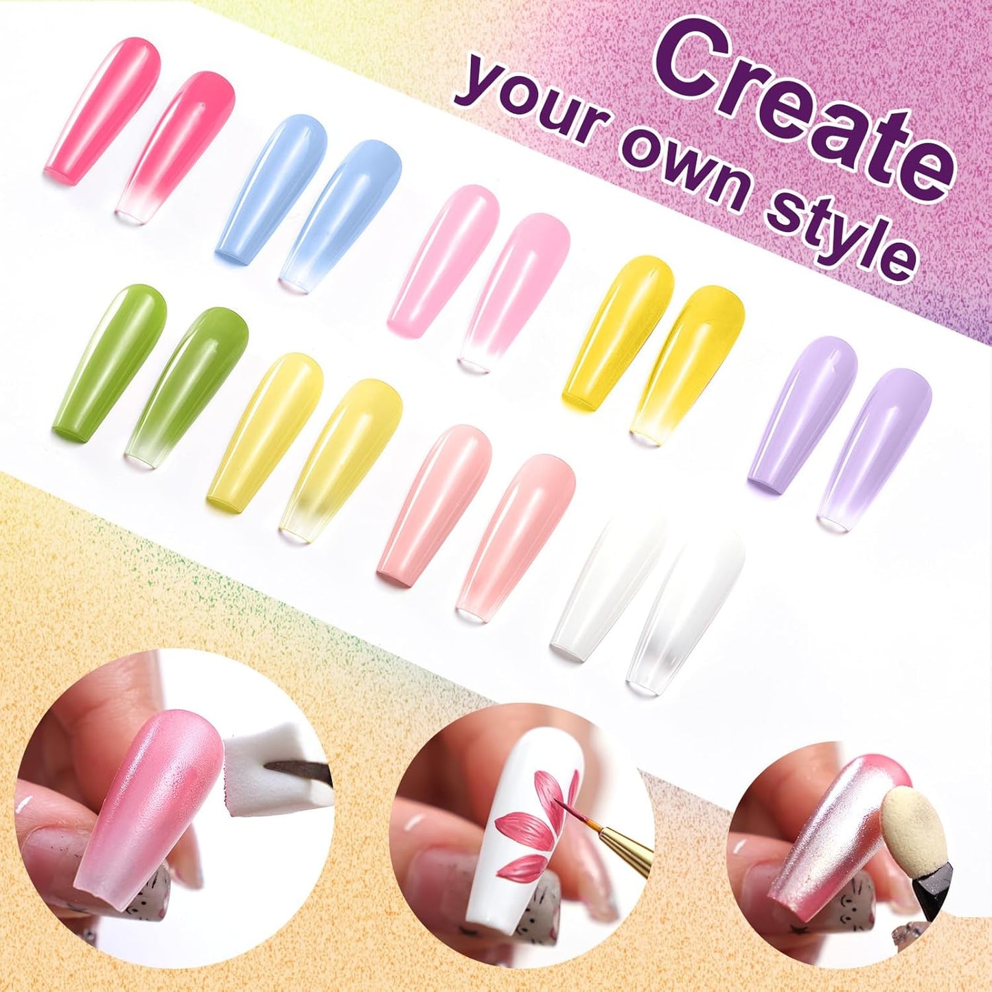 Gradient Painting Gel, 9 Bright Colors Ombre Gel Nail Polish Spring Summer Light Pink Blue for Pigment Pat Nails Aura Nails, French Manicure DIY Nail Art Long Lasting Palette Fairy Spring-Velvo Beauty