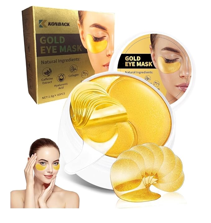 24K GOLD Eye Mask - 60 Pcs Collagen Under Eye Mask,Puffy Eyes and Dark Circles Treatments, Reduce Wrinkles and Fine Lines Undereye (Gold, 1)-Velvo Beauty