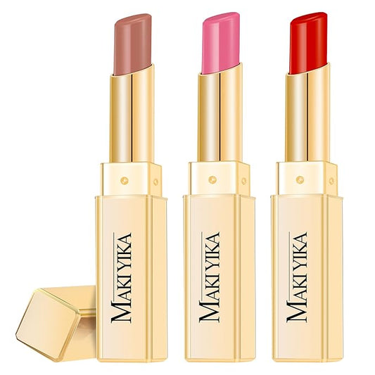 3Pc Moisture Lipsticks for Women Nude Pink Red Lipstick Hydrate Tinted Lip Balm for Dry Cracked Lips Glossy Lip Color, MA55/62/63-Velvo Beauty