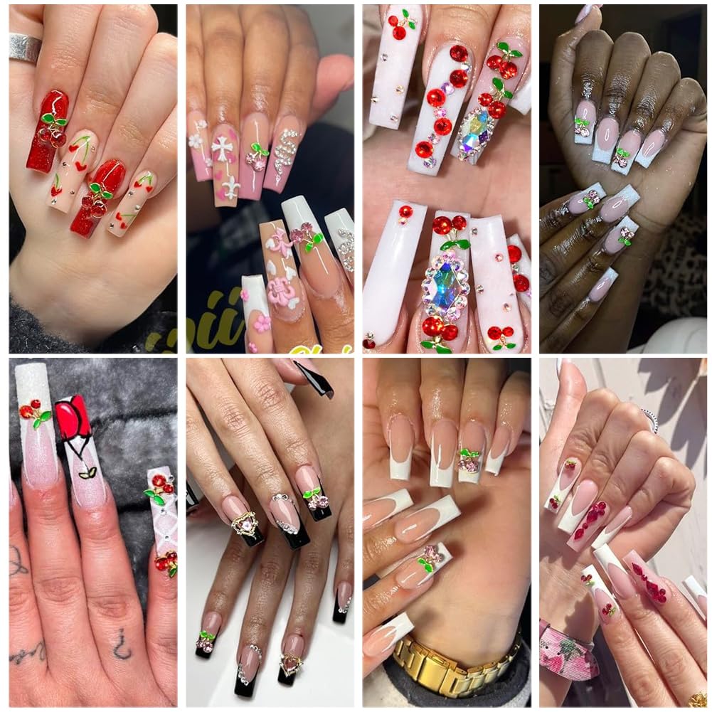 60Pcs Nail Charms Rhinestone Red Pink Cherry Nail Art Gems Star Heart Planet Nail Jewelry Decorations Saturn Shape Acrylic Nail Accessories for Women Girl DIY Crafts Supplies-Velvo Beauty