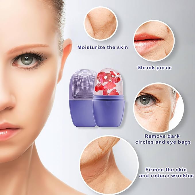 XHJRI Ice Face Roller Massager,Ice Cube Roller for Face, Eyes and Neck Naturally Conditioning and Skin Care,De-Puff Eye Bags,Reduce Migraine Pain,Reusable Massage Silicone Ice Mold (New Purple)-Velvo Beauty