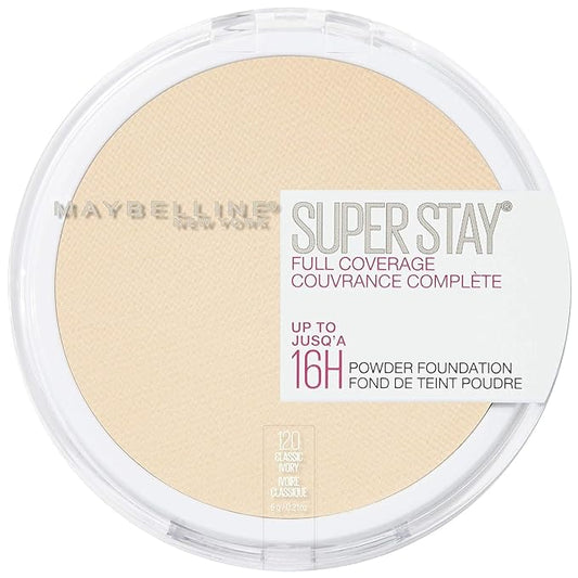 Maybelline New York Super Stay Full Coverage Powder Foundation Makeup, Up to 16 Hour Wear, Soft, Creamy Matte Foundation, Classic Ivory, 1 Count-Velvo Beauty