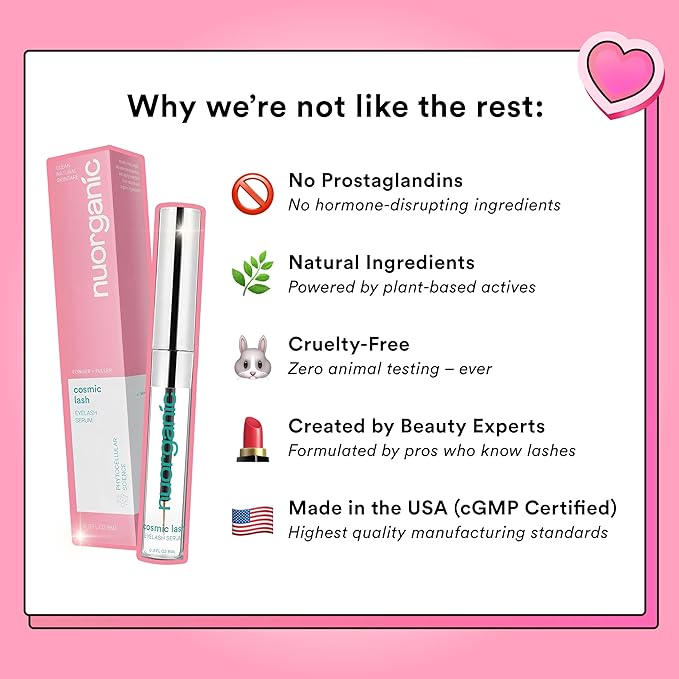 nuorganic Cosmic Lash Serum Without Prostaglandins | Eyelash Growth Serum for Thicker, Longer, More Defined Lashes | 4-Month Supply XL Size | Made in USA | cGMPA Certified Lab | 8ml-Velvo Beauty