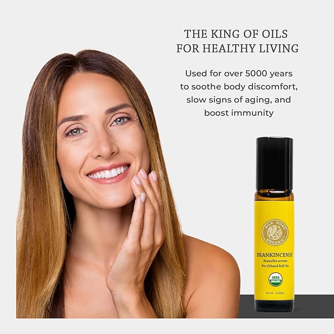 Silk Road Organic Frankincense Serrata Essential Oil Roll on, 100% Pure USDA Certified Aromatherapy for Skin Health, Aging, Fine Lines & Body Aches - 10 ml Roller-Velvo Beauty