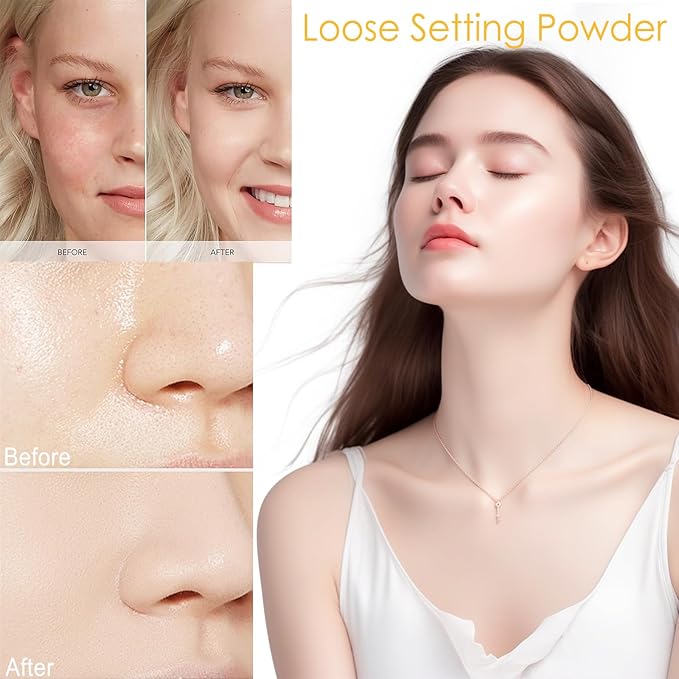 Mineral Setting Powder, Matte Oil Control Mineral Brush Powder for Face, Natural Translucent Loose Setting Powder, Lasting Lightweight Breathable Face Powder for All Skin (Translucet, 8g)-Velvo Beauty