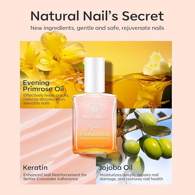 modelones Nail Strengthener, Iridescent Pink Nail Natural Concealer Foundation Polish Air Dry Nail Growth Polish for Damaged Nails Imperfection Masking Gifts for Women 15ml-Velvo Beauty