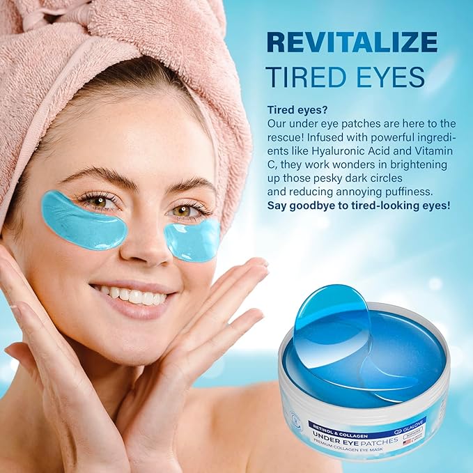 Under Eye Patches for Puffy Eyes: 60 Count Retinol Collagen Eye Gels Pads - Eye Skin Treatment Mask for Dark Circles, Wrinkles Puffy & Bags - Anti-Aging & Rejuvenating Eye Masks Women, Men (Blue)-Velvo Beauty