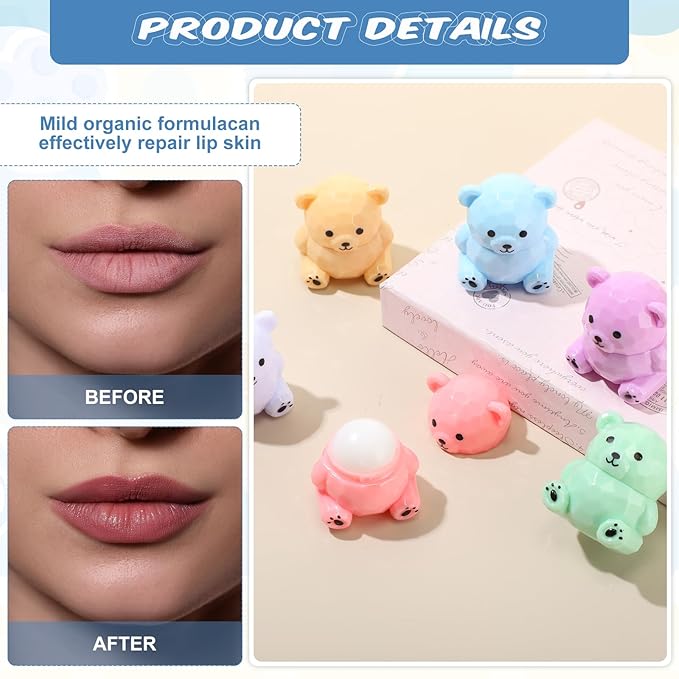 24 Sets Baby Shower Bear Lip Balm Favors Bear Lip Care Transparent Lipstick with Gift Bags and Thank You Cards for Baby Shower Gender Reveal Favors Decorations Gift Supplies-Velvo Beauty