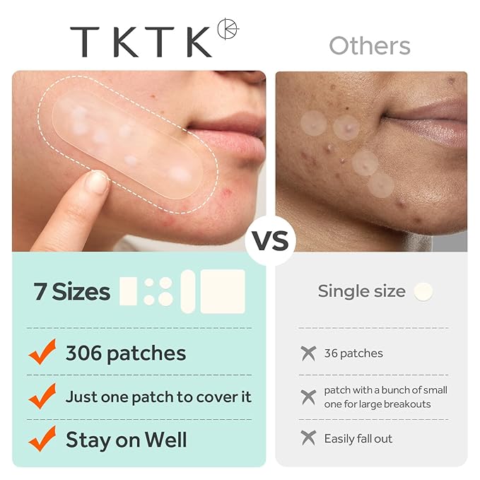 Large Acne Patches for Face, 7 Sizes Big Pimple Patches, XL Hydrocolloid Bandages for Body, Chin, Forehead, Nose, Back Blemish Zit Breakouts, Hydrocolloid Patch (Square, Strip, Dot 306 Count)-Velvo Beauty