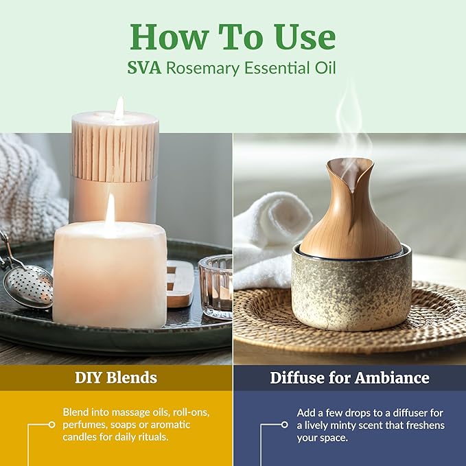 SVA Rosemary Essential Oil – 4 Fl Oz – 100% Natural Rosemary Oil for Hair, Face, Skin Care, Diffuser, Aromatherapy, Scalp, Body Massage, Soap and Candle Making – with Dropper-Velvo Beauty