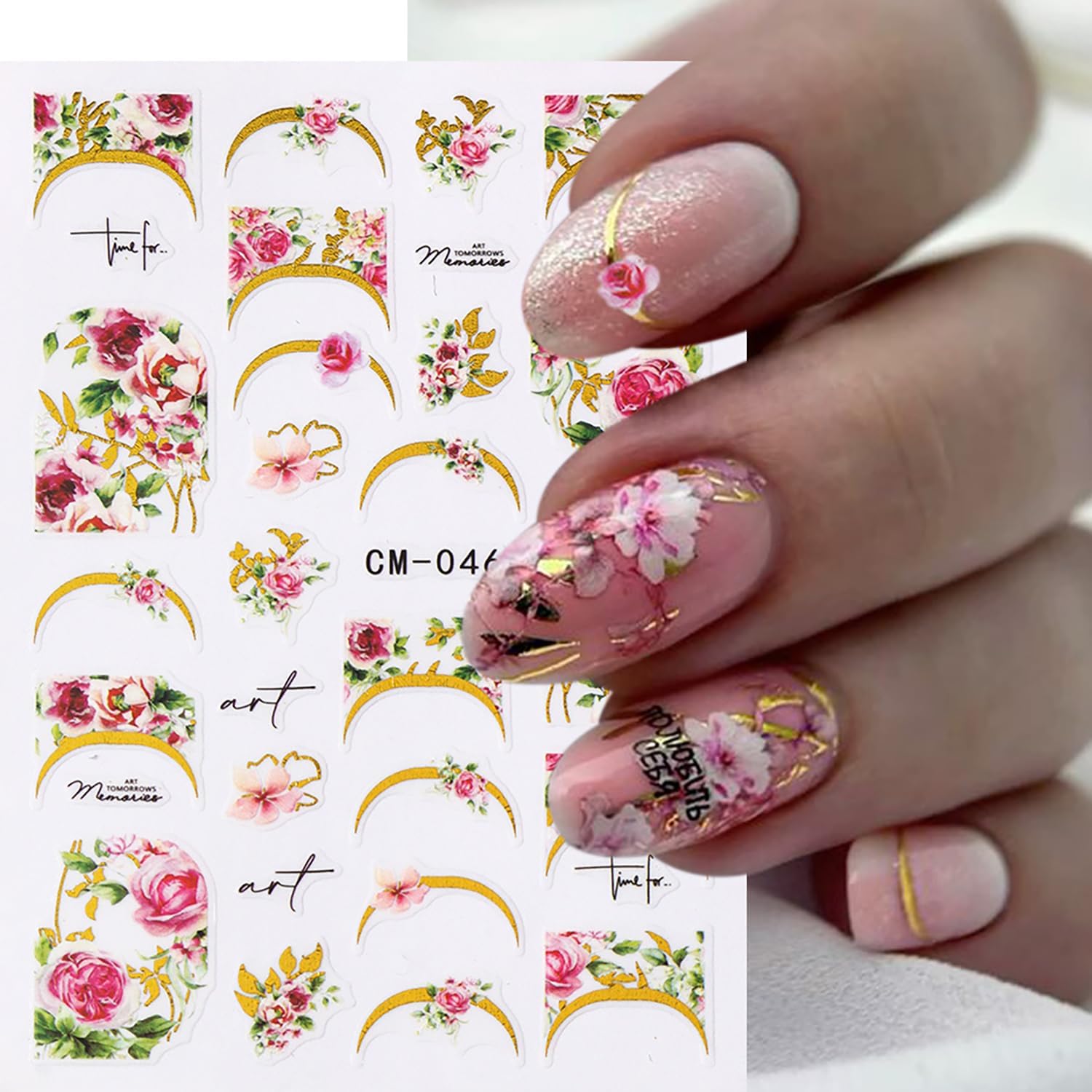 8 Sheets Flower Nail Art Sticker 3D Self-Adhesive Nails Stickers Floral Butterfly Nail Art Decals Holographic Blossom Decal for Women Hot Stamping French Manicure Stickers DIY Nail Supplies-Velvo Beauty