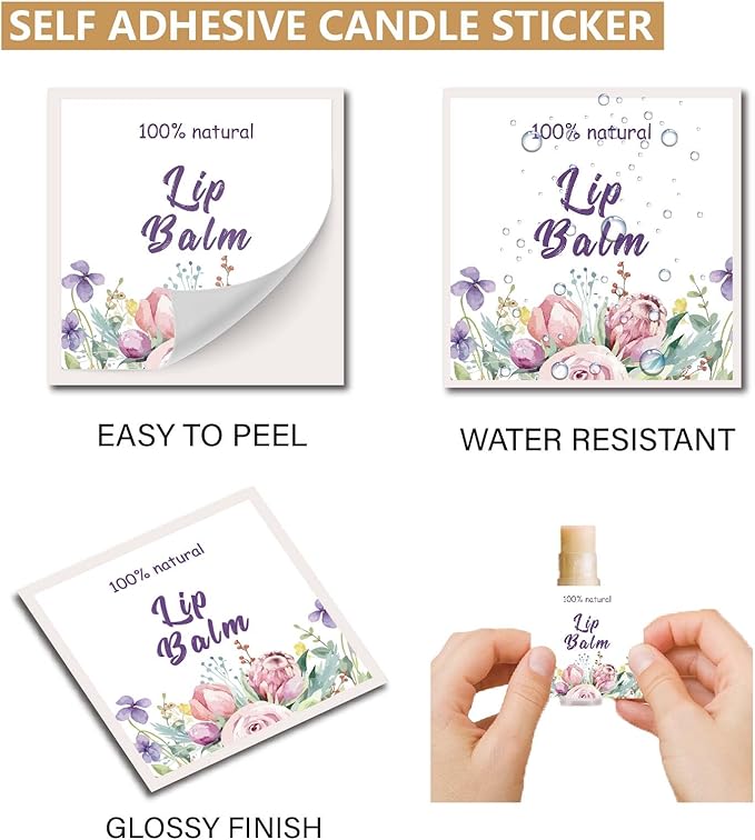 CRASPIRE 80Pcs 8 Styles Lip Balm Sticker Flower Self-Adhesive Homemade Lip Balm Labels Vintage Square DIY Plant Label Stickers for Lip Balm Containers Cosmetics Lipsticks-Velvo Beauty
