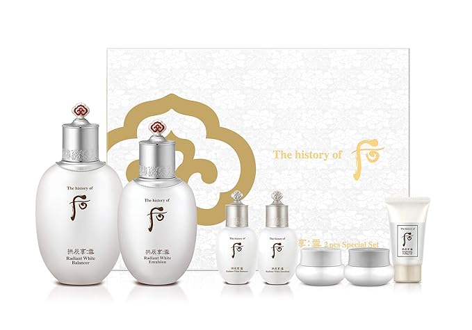 The History of Whoo Gongjinhyang Seol Special Set | Brightening Skincare Set for Instant Skin Radiance & Luminosity | Contains Gongjinhyang Seol Balancer,Lotion,Essence,Corrector,Cream & Sunscreen-Velvo Beauty