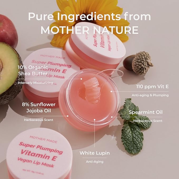 Natural Plumping Vitamin E Lip Mask, 0.46 Oz | Hydrating Lip Moisturizer For Soft, Smooth, Plump Lips, With Organic Shea Butter, Vegan Waxes, Collagen Boosters, Korean Skincare, Lip Gloss-Velvo Beauty