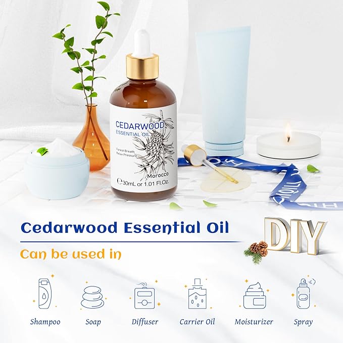 HIQILI 1 Fl Oz Cedarwood Essential Oil, Pure Natural Cedarwood Oil for Hair, Diffuser, Aromatherapy - 30ML-Velvo Beauty