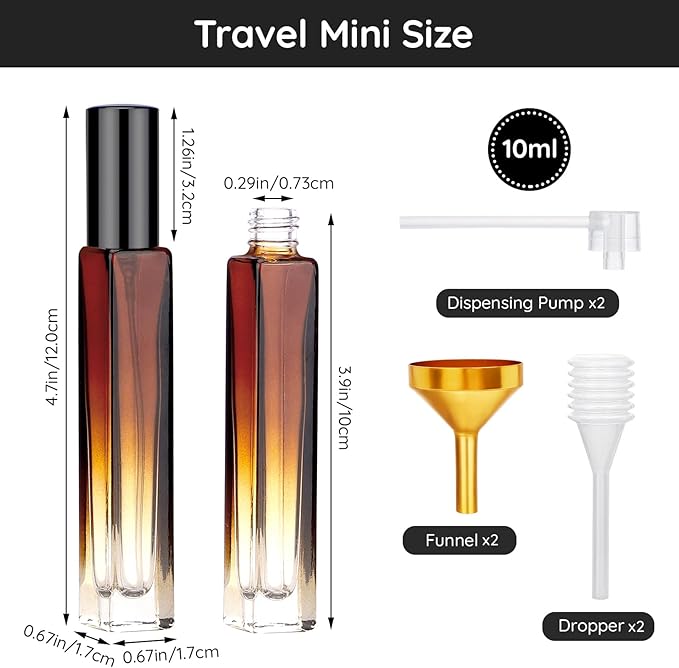 Segbeauty Travel Perfume Bottle, 10pcs 10ML Empty Refillable Glass Perfume Atomizer, 0.34oz Portable Cologne Dispenser Spray Bottle Travel Size Sample Bottles Sprayer Perfume Making Kit Gradient Amber-Velvo Beauty