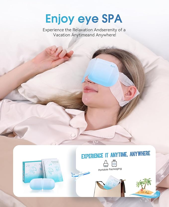LC-dolida 7 Packs Steam Eye Mask, Hyaluronic Acid Formula Auto Heated Eye Mask for Dry Eyes SPA Warm Sleep Eye Mask Cornea Care Rest Self Heating Eye Mask Business Trip Party Favors Supplements-Velvo Beauty
