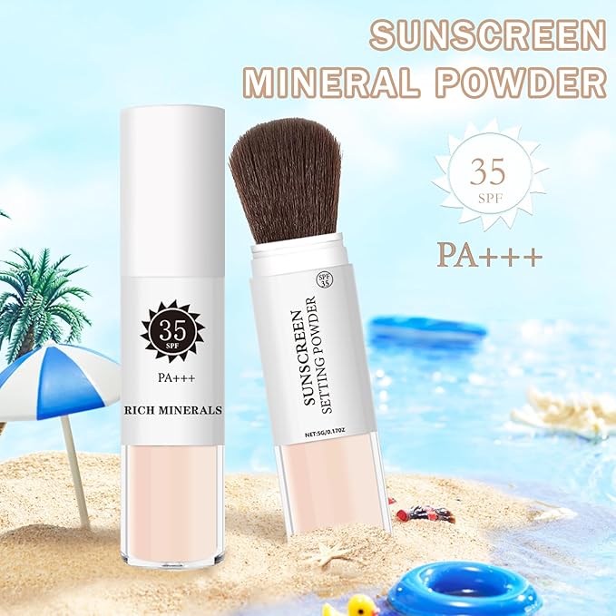 Mineral Sunscreen Setting Powder Mineral Brush Powder SPF 35 PA+++ Oil Control Matte Effect Lightweight Breathable Translucent Powder Setting Powder Sunscreen Makeup for Face with Brush-01 Translucent-Velvo Beauty