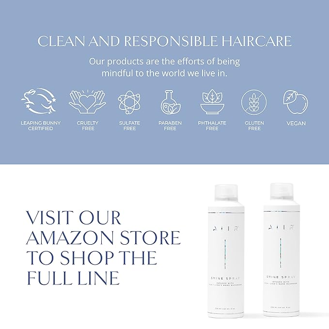 AIIR Shine Spray -Smoothing Spray for Glossy Sleek Hair, Humidity and Frizz Shield Spray, Gloss Spray, Lightweight Spray Coats and Protects Hair, Enhance Shine & Color with Reflect, 6 oz-Velvo Beauty