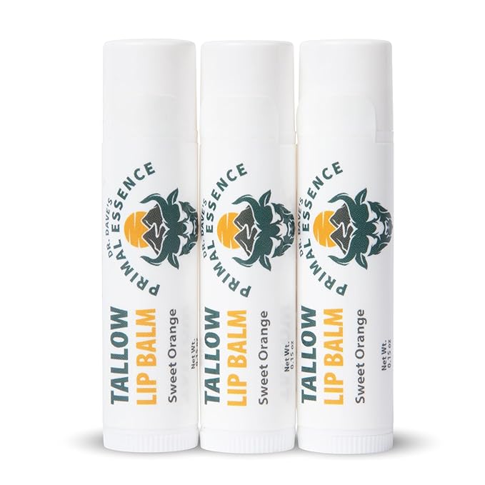Moisturizing Tallow Lip Balm – Grass-Fed Beef Tallow with Organic Coconut Oil, Beeswax, and Vitamin E – Sweet Orange – Lip Balm Set – Travel Essential – 3-Pack-Velvo Beauty