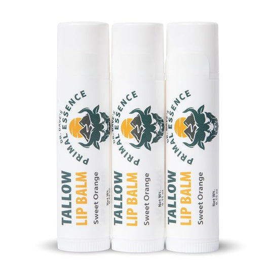 Moisturizing Tallow Lip Balm – Grass-Fed Beef Tallow with Organic Coconut Oil, Beeswax, and Vitamin E – Sweet Orange – Lip Balm Set – Travel Essential – 3-Pack-Velvo Beauty